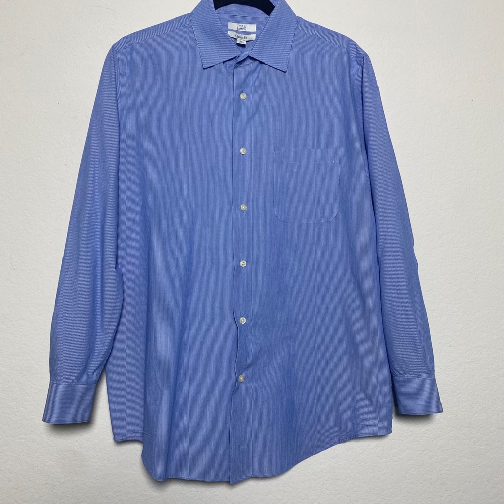 Croft & Barrow Mens Blue Striped Classic Fit‎ Long Sleeve Dress Shirt Size M